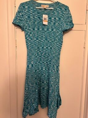 Michael Kors teal space-dye short sleeve fit-and-flare dress